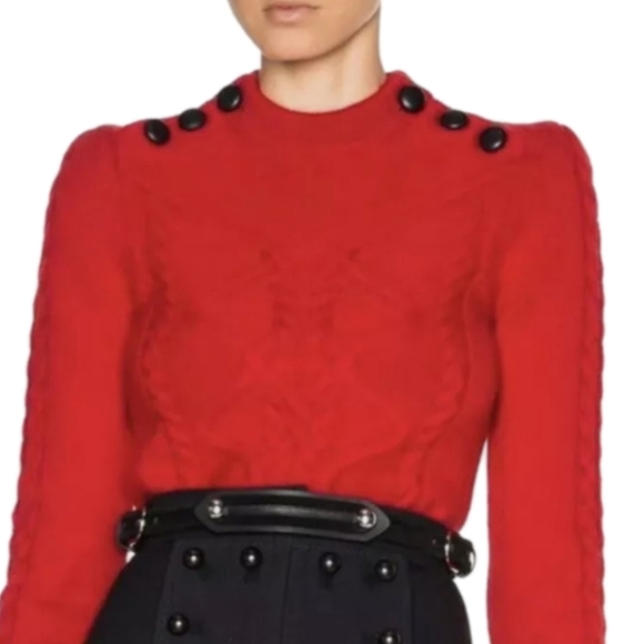 ISABEL MARANT Red Dustin Cable Knit Wool Sweater Military Button Size 44 (L) - Picture 1 of 12